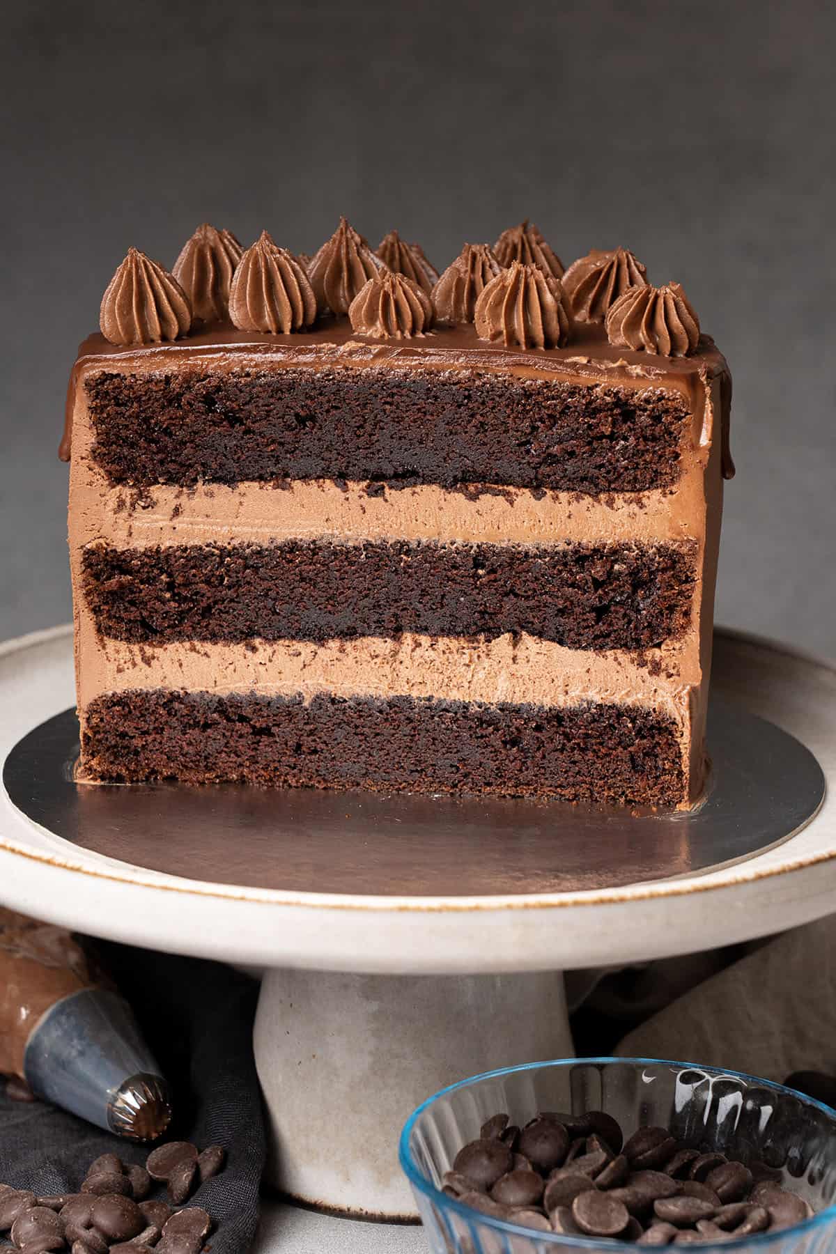 A half Triple chocolate cake.