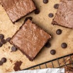 chocolate brownies on baking paper.
