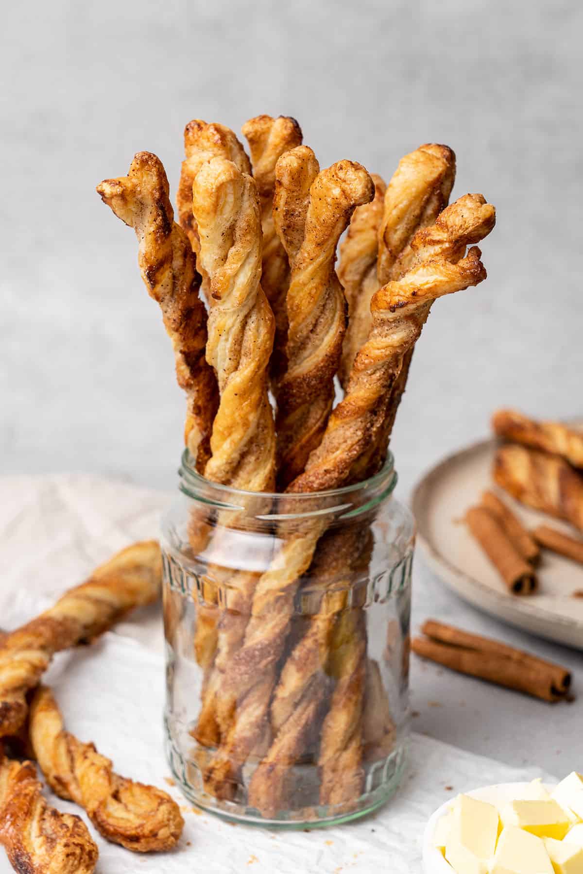 puff pastry cinnamon twists in a jar.