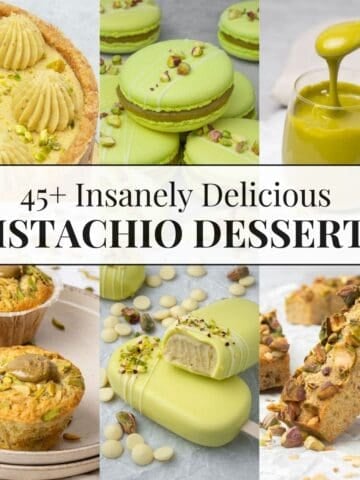 6 different types of pistachio desserts.