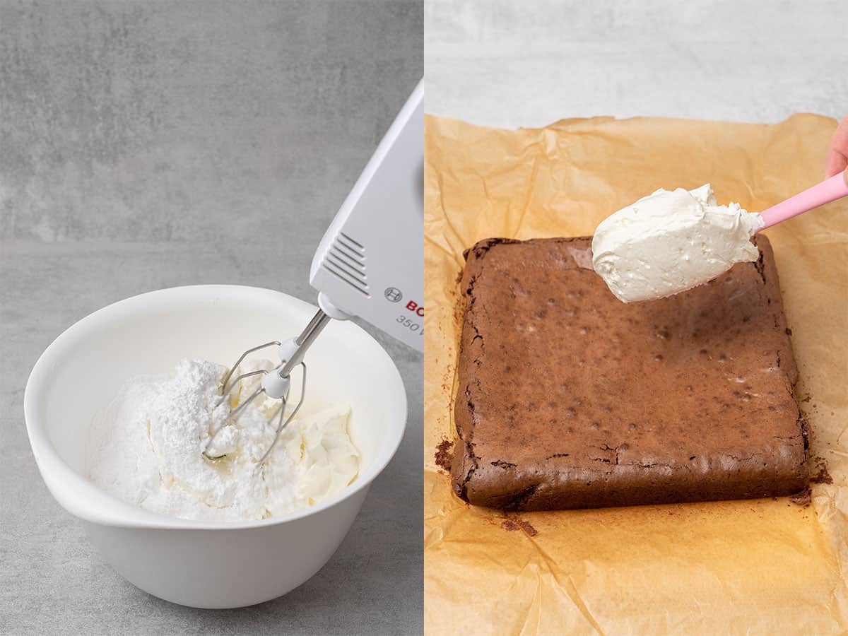 Make cream chesese frosting and apply to the brownie.