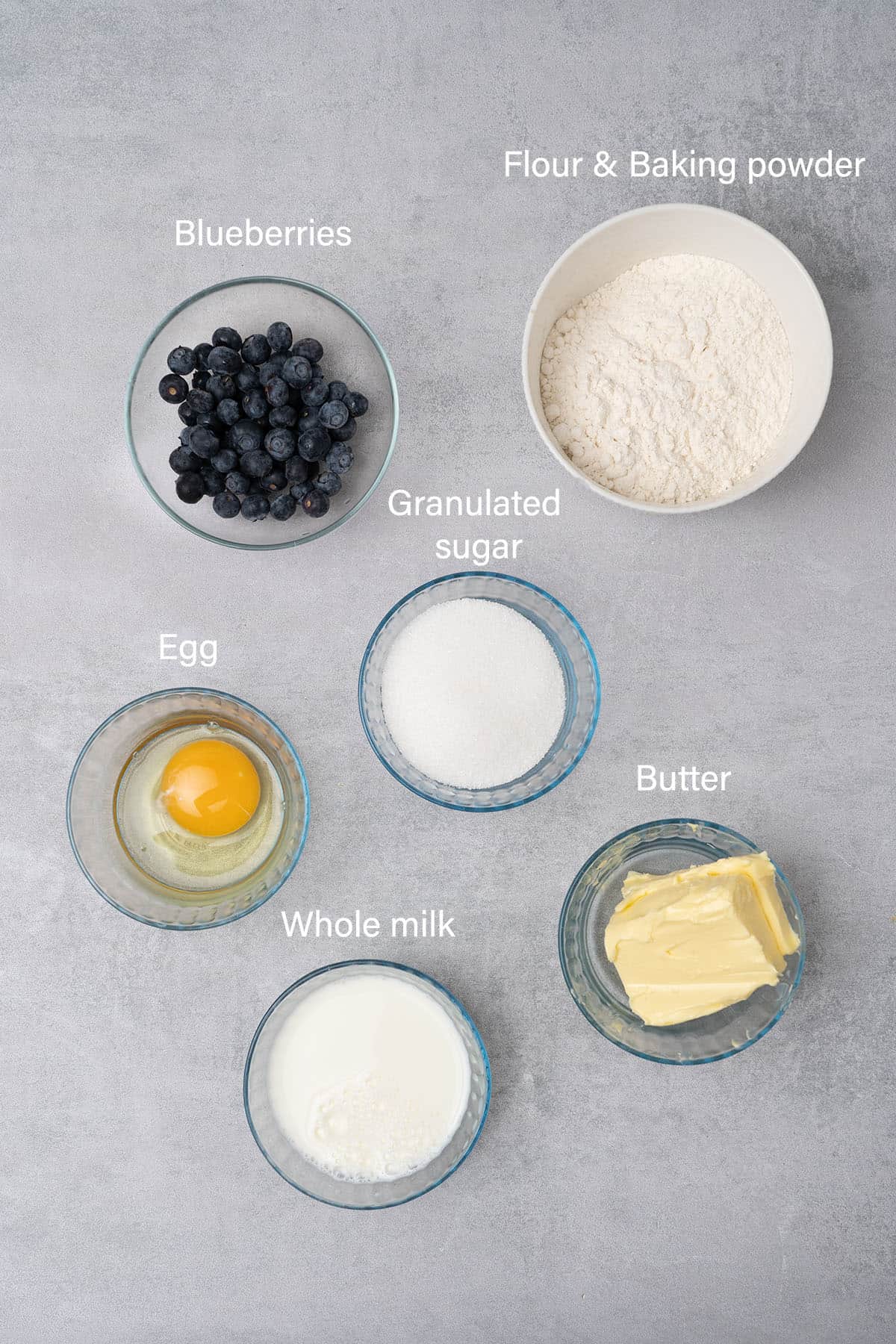 Mini blueberry muffin ingredients.