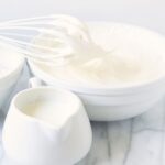 heavy cream in a bowl.