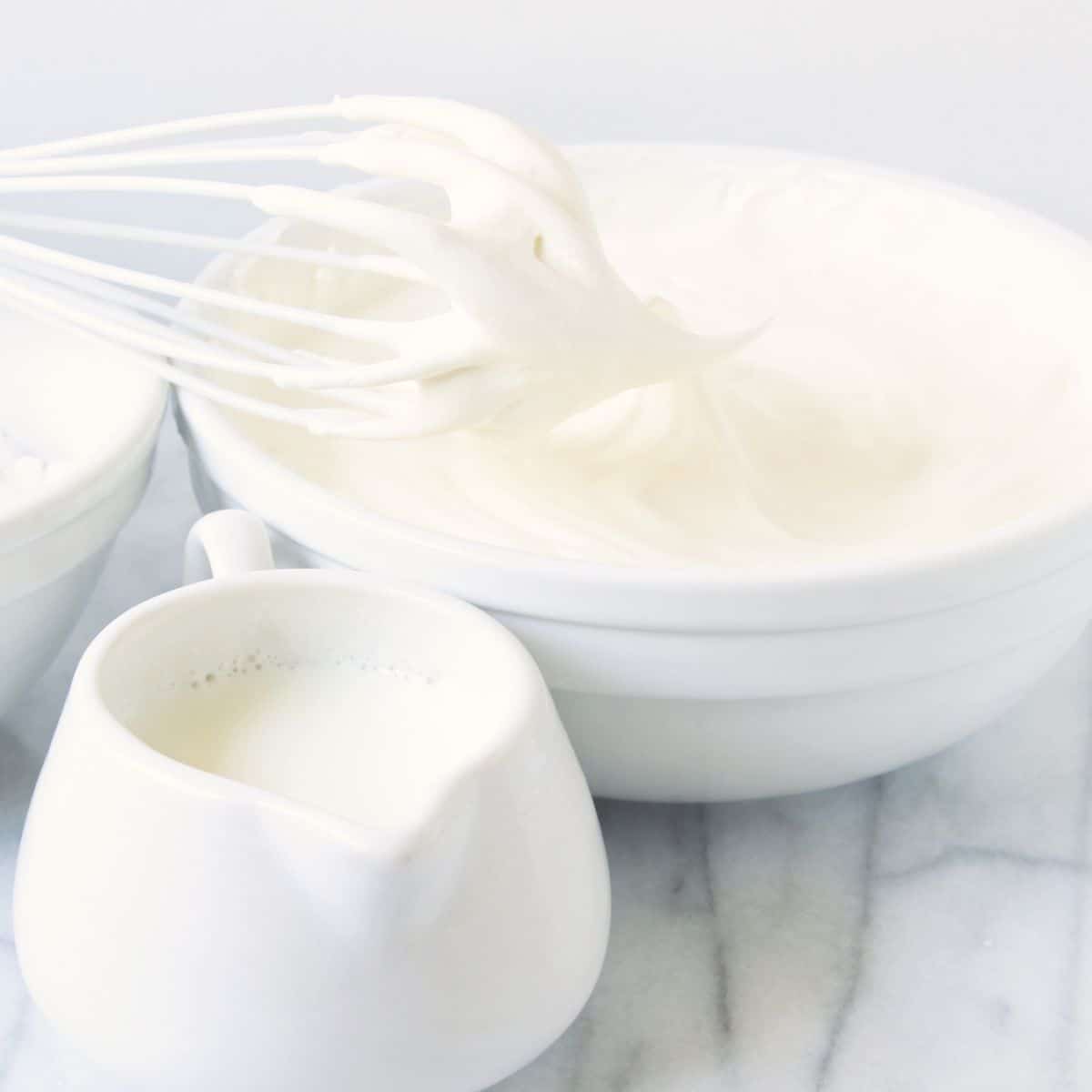 heavy cream in a bowl.