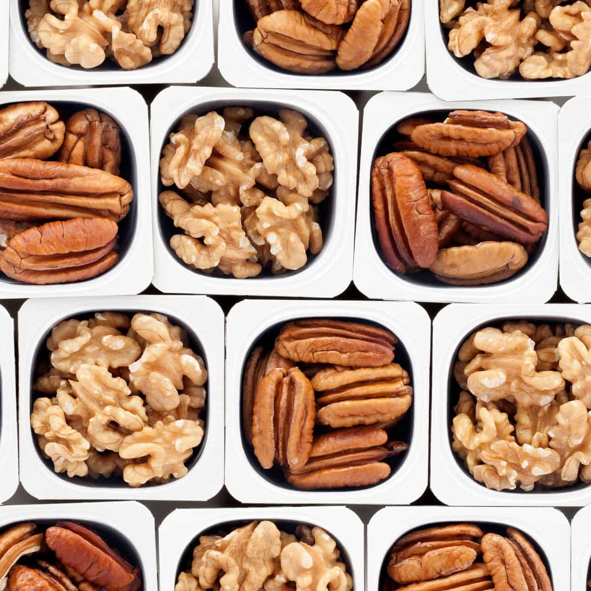 walnut and pecan in a storage container.