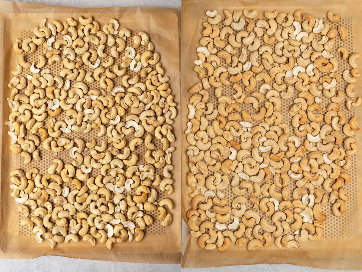 Roasted cashew on a tray.