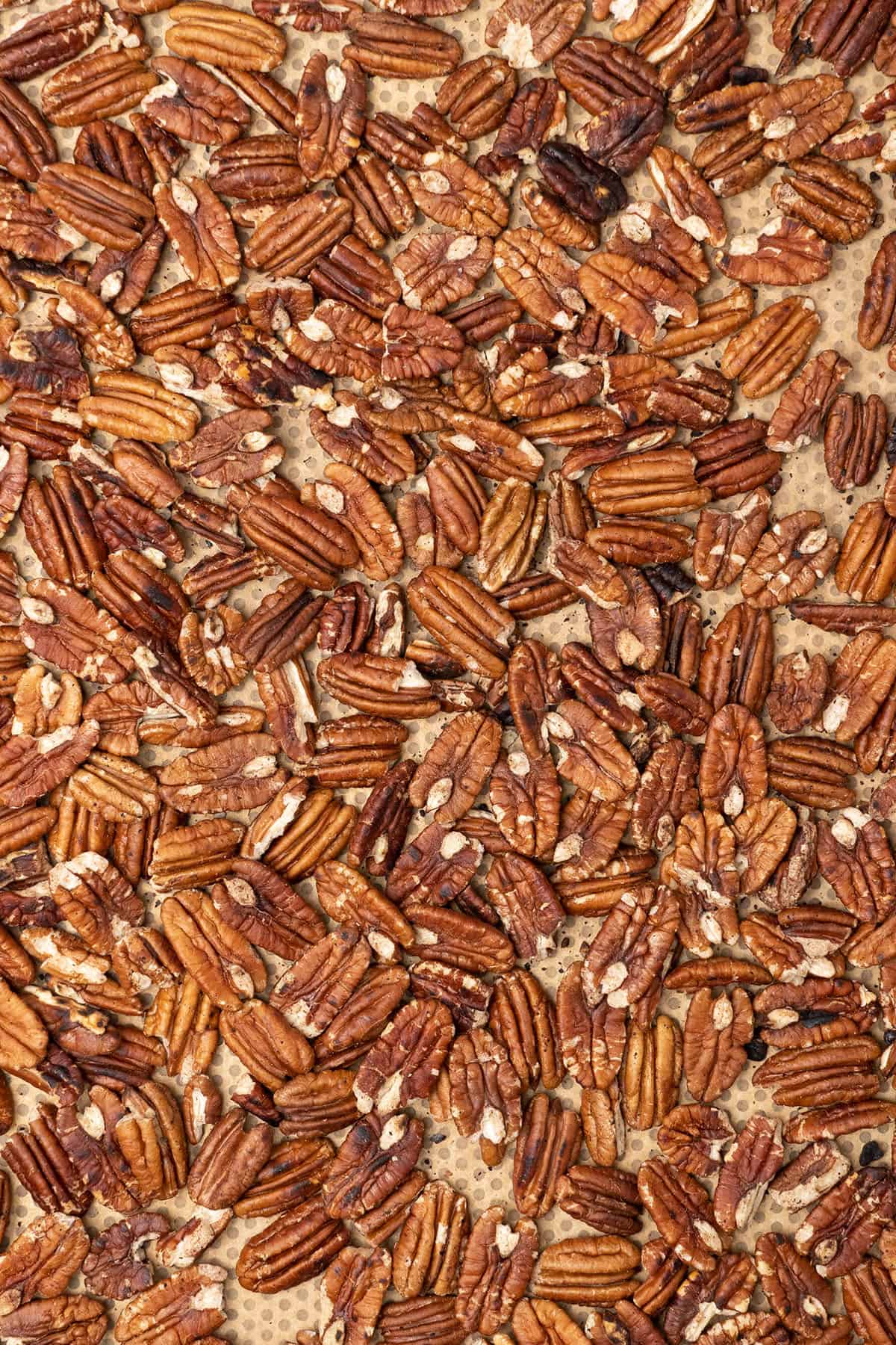 Roasted pecan on a tray.