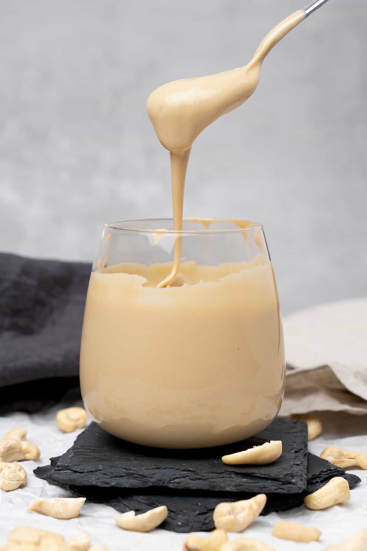 cashew butter in a glass.