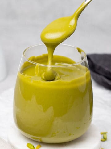 pistachio butter in a glass.