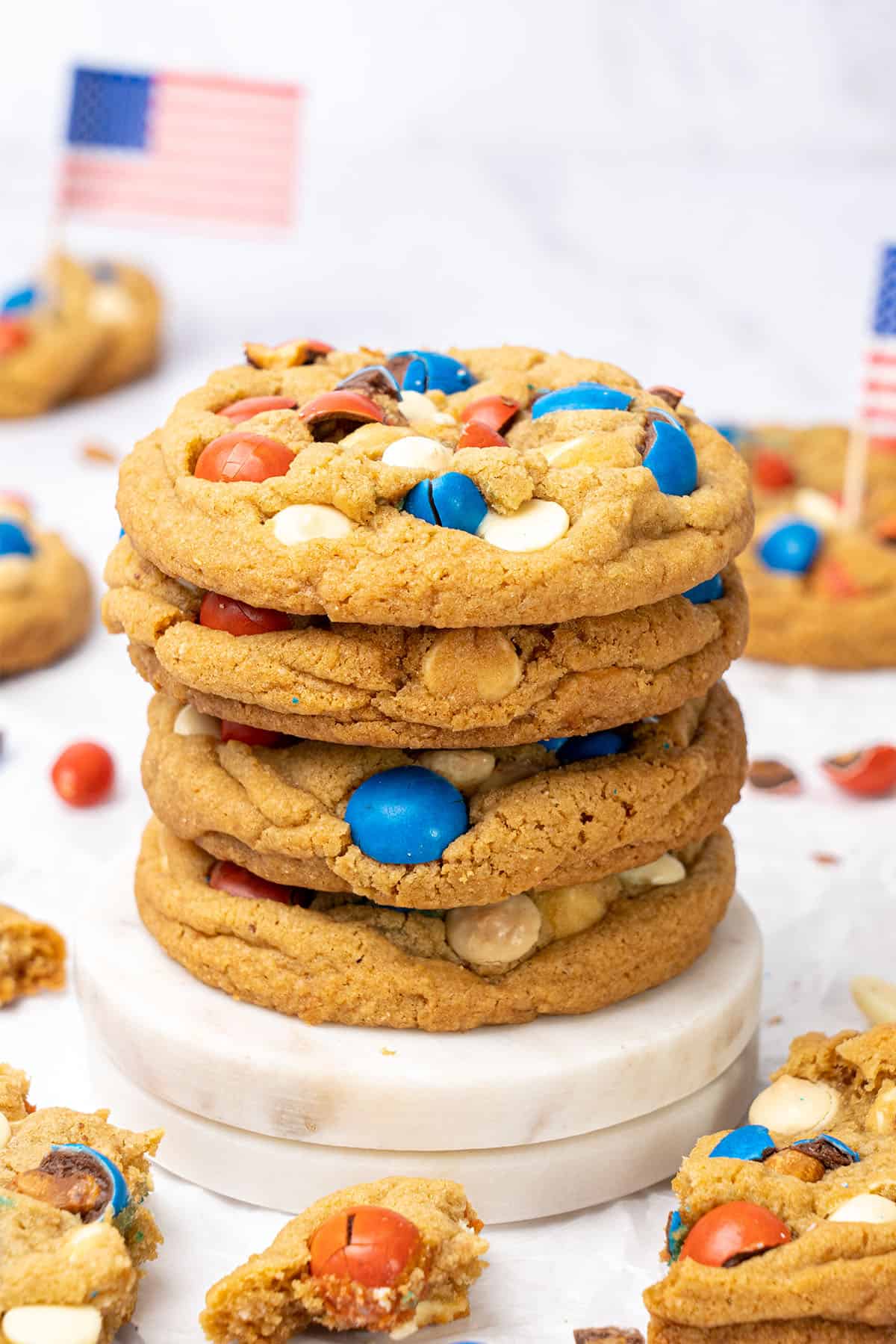 4th of July Cookies on each other.