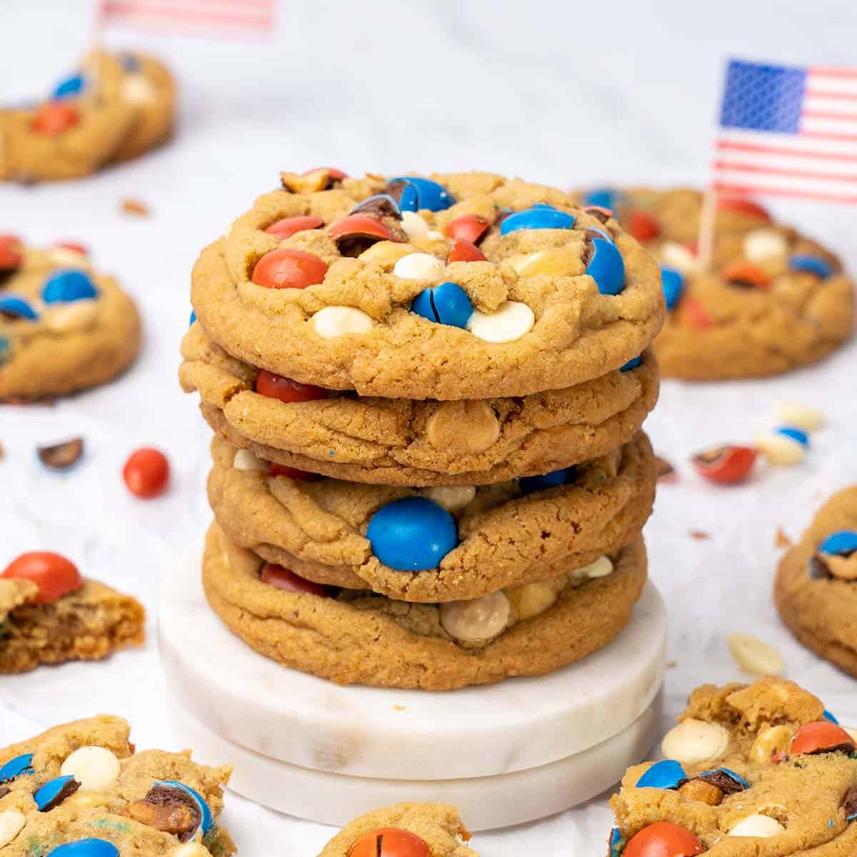 4th of July Cookies on each other.