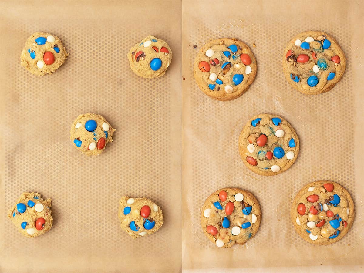 4th of July Cookies before and after baking.