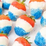 4th of July Strawberries on a plate.