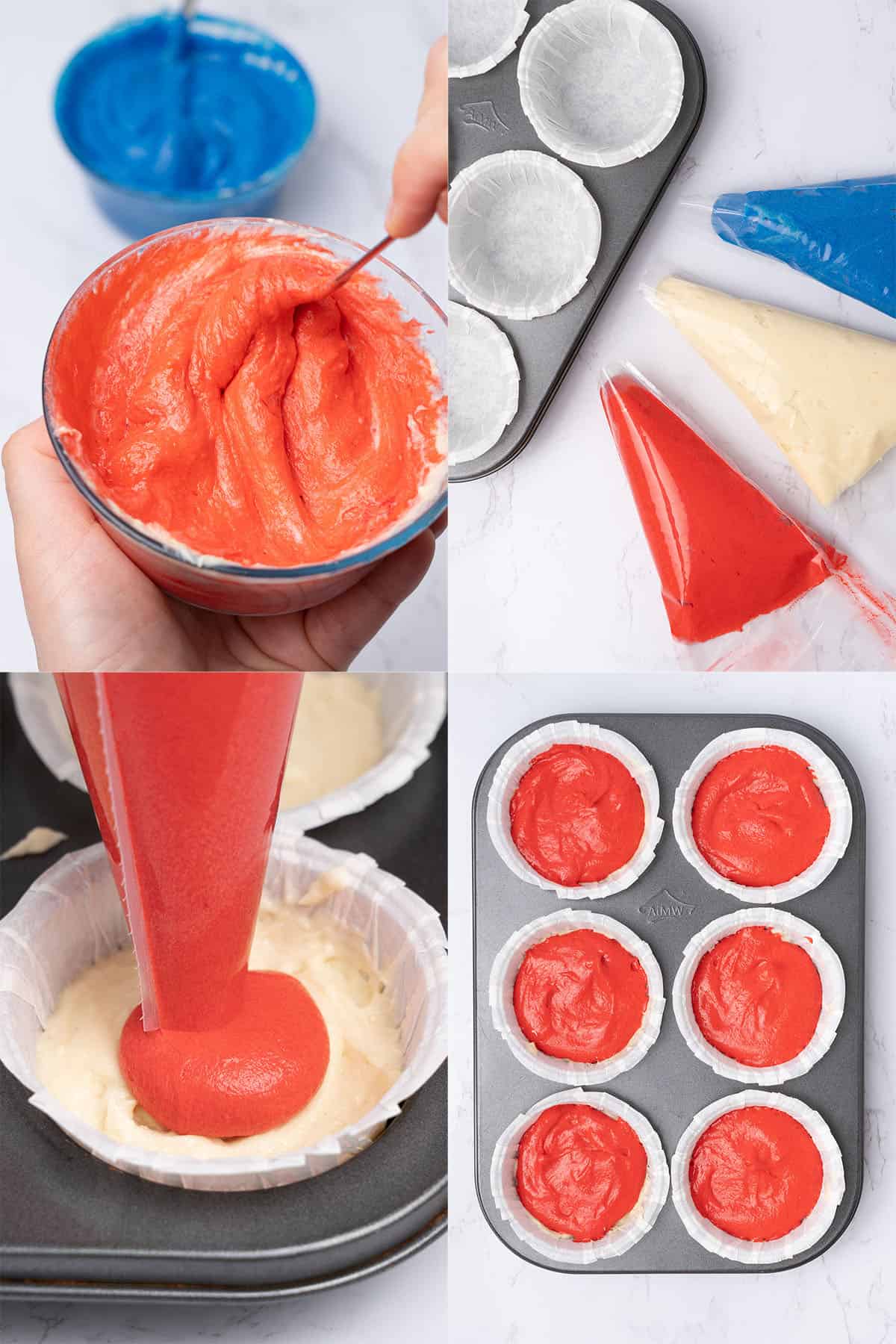 process of making the Red White Blue Cupcakes.