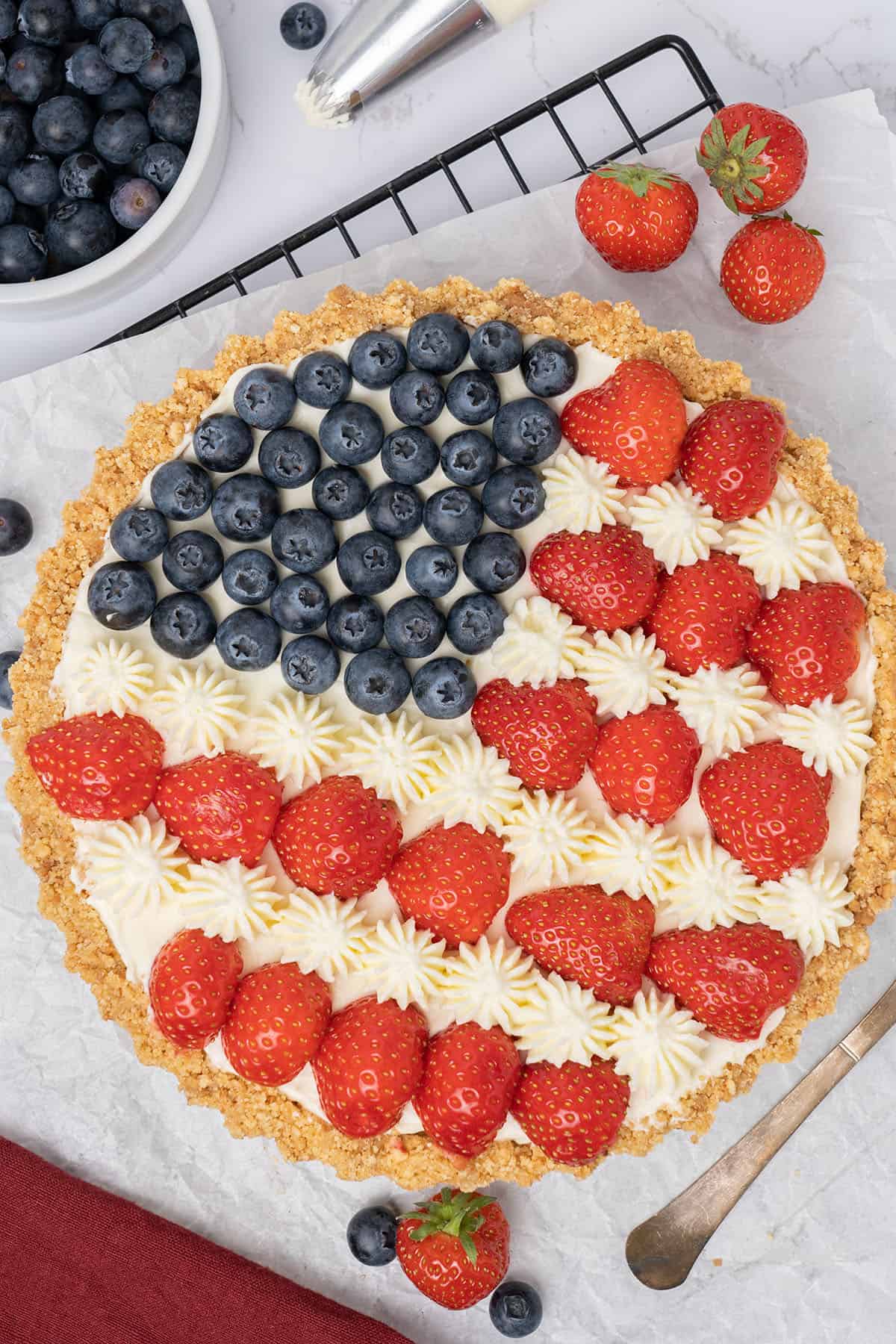 4th of July Pie on a baking paper.