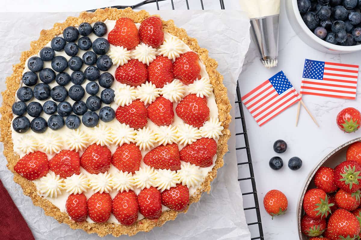 4th of July Pie on a baking paper.