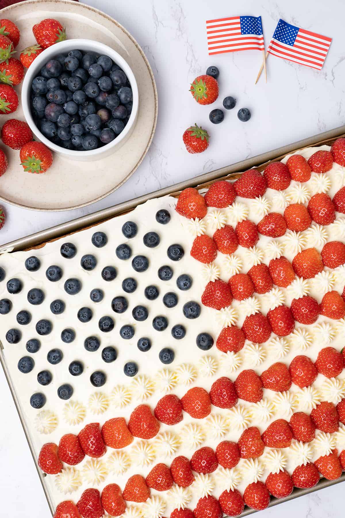 American flag cake with berries.