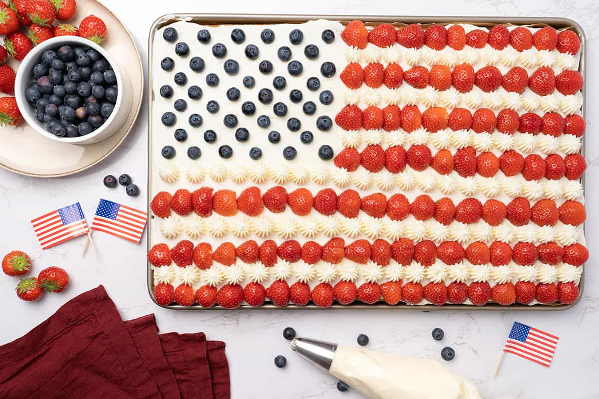 American flag cake with berries.