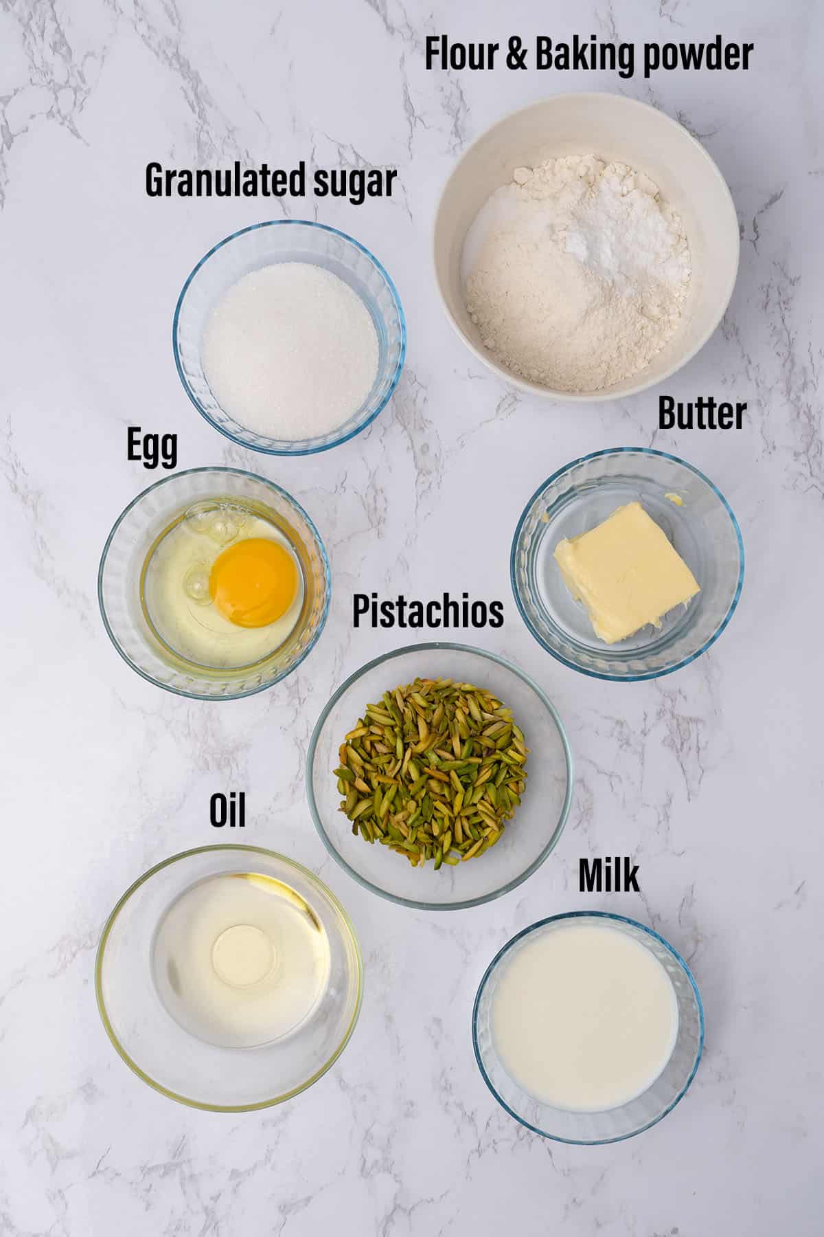 Pistachio muffin ingredients.