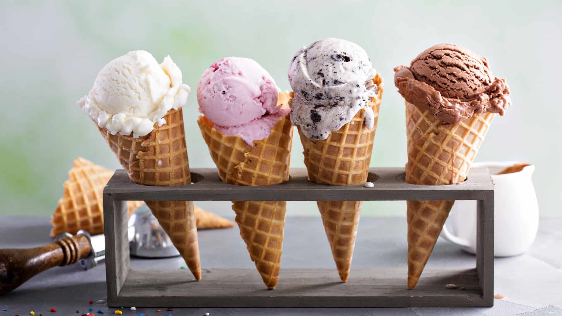 Different flavors of ice cream cones