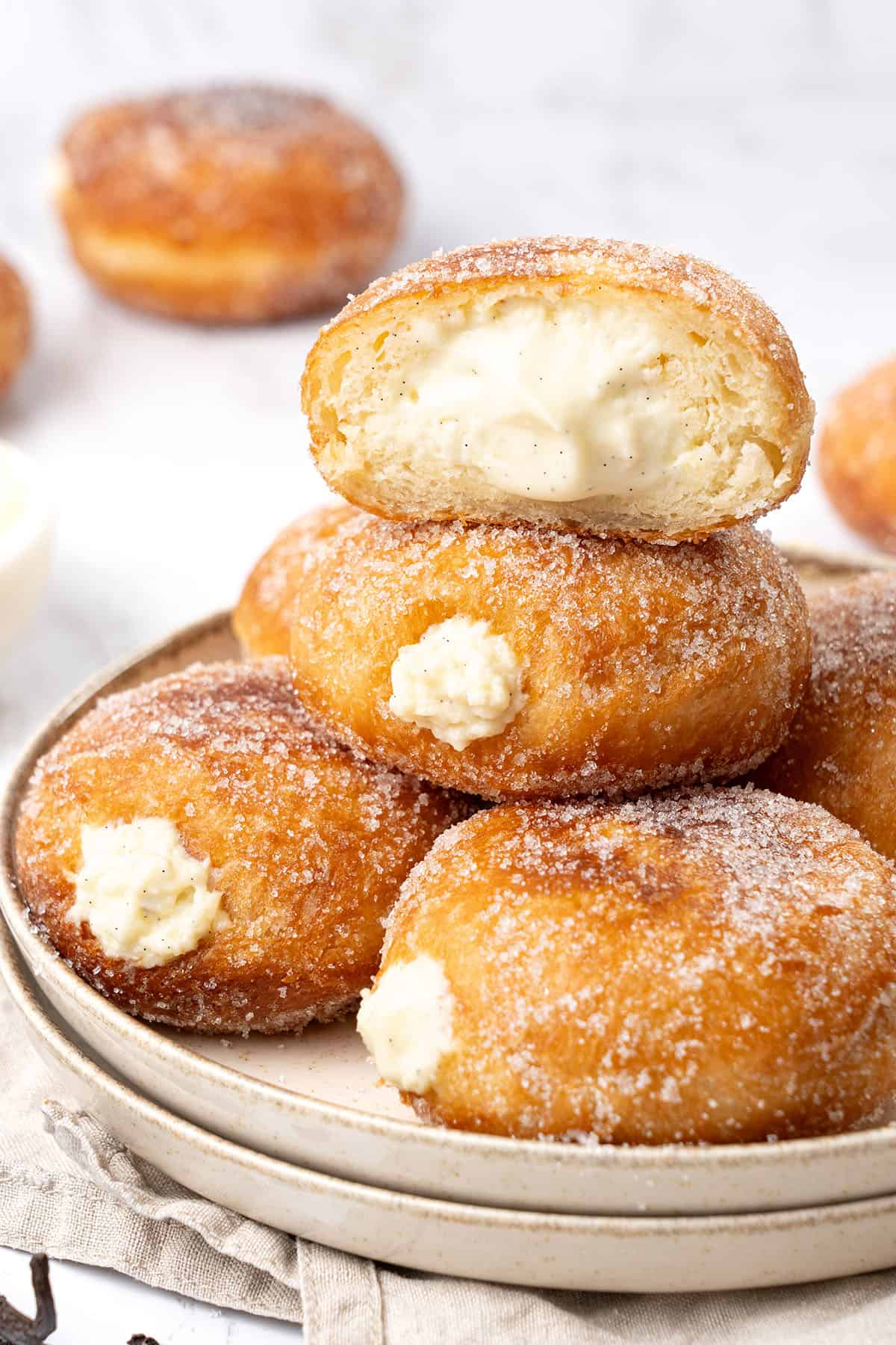 Bavarian cream donuts on top of each.