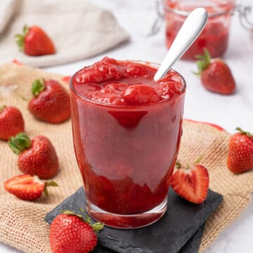 Strawberry Compote in a glass.