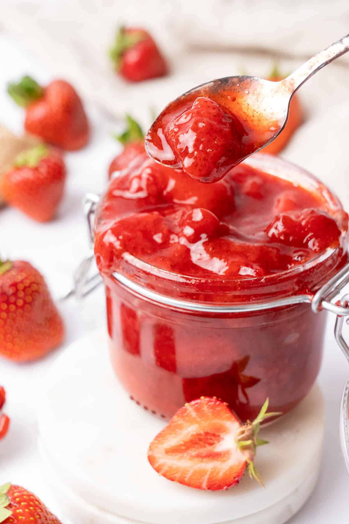 Strawberry Compote in a jar.