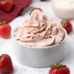 Strawberry Cream Cheese Frosting in a ramekin.