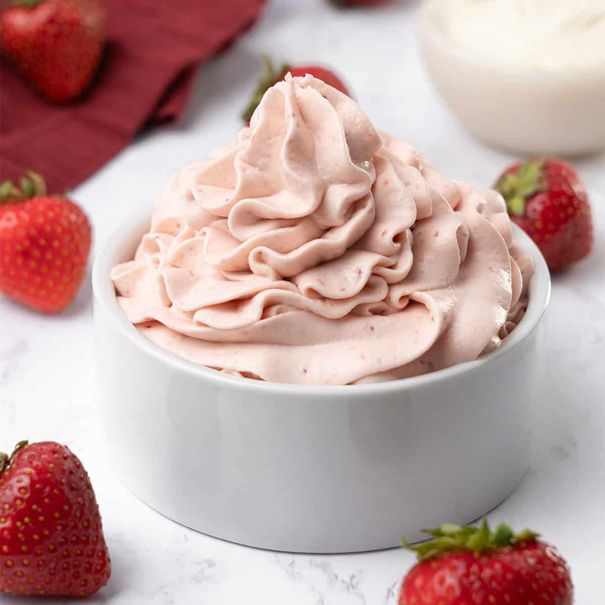 Strawberry Cream Cheese Frosting in a ramekin.