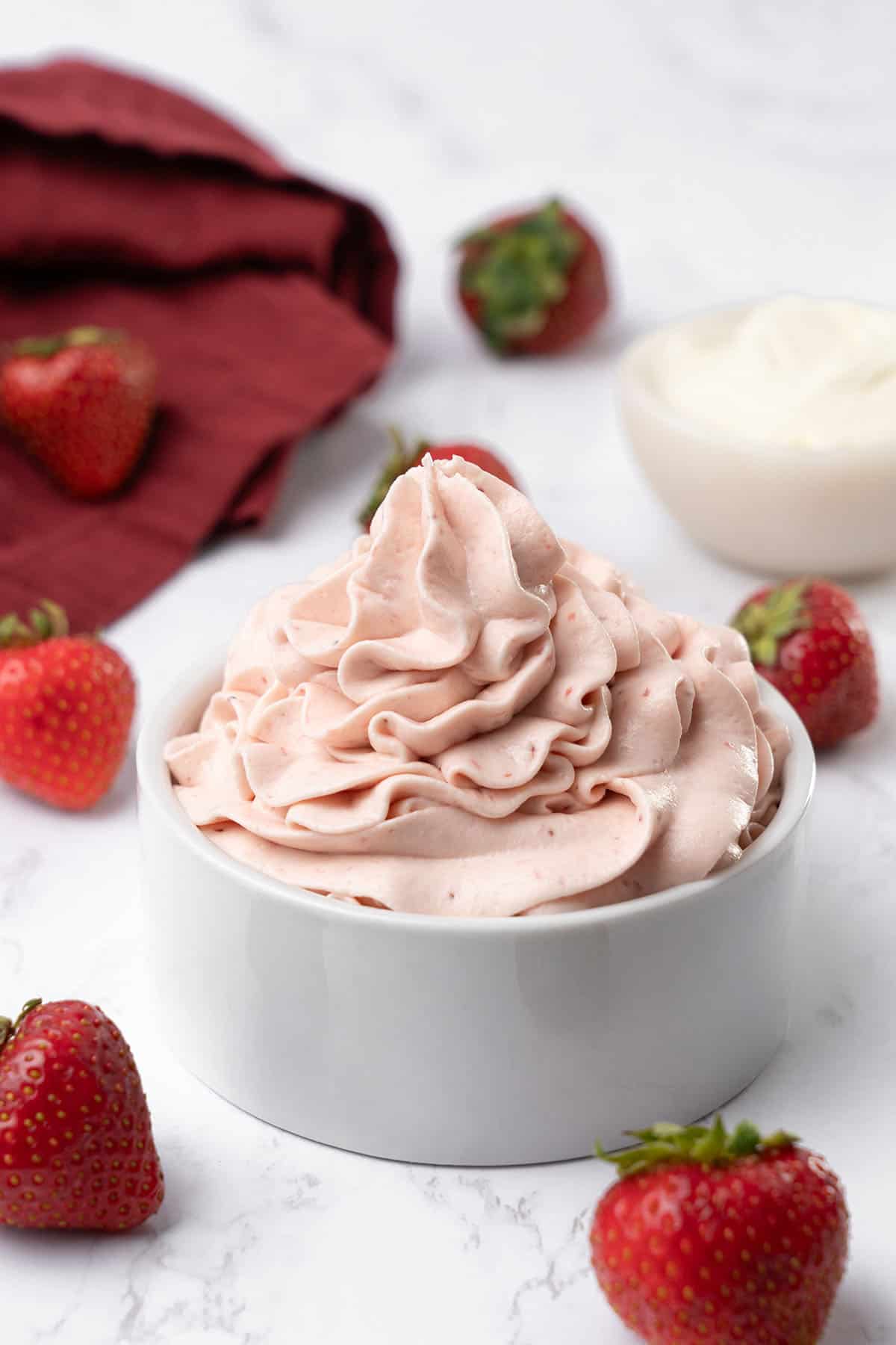 Strawberry Cream Cheese Frosting in a ramekin.