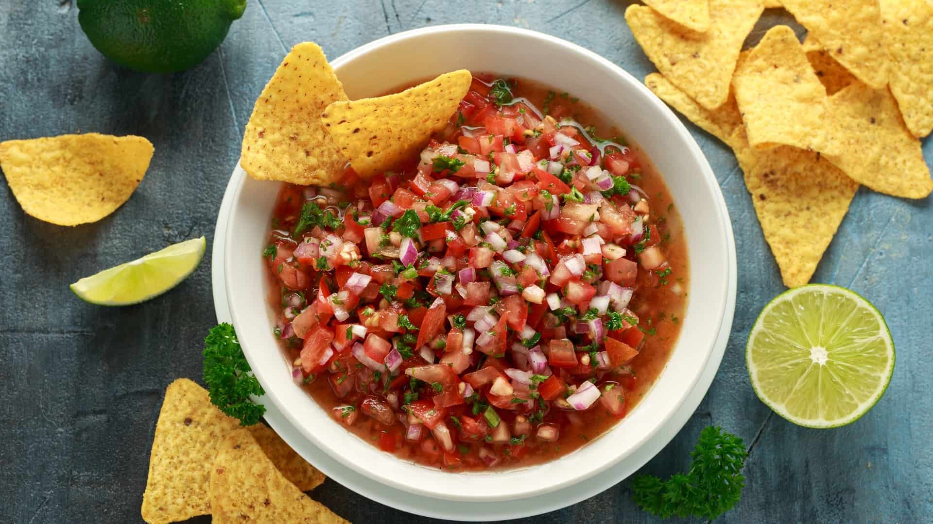 Bowl of salsa with tortilla chips