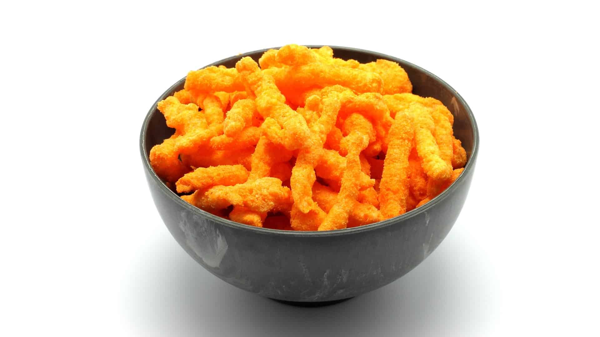 Black bowl of cheetos