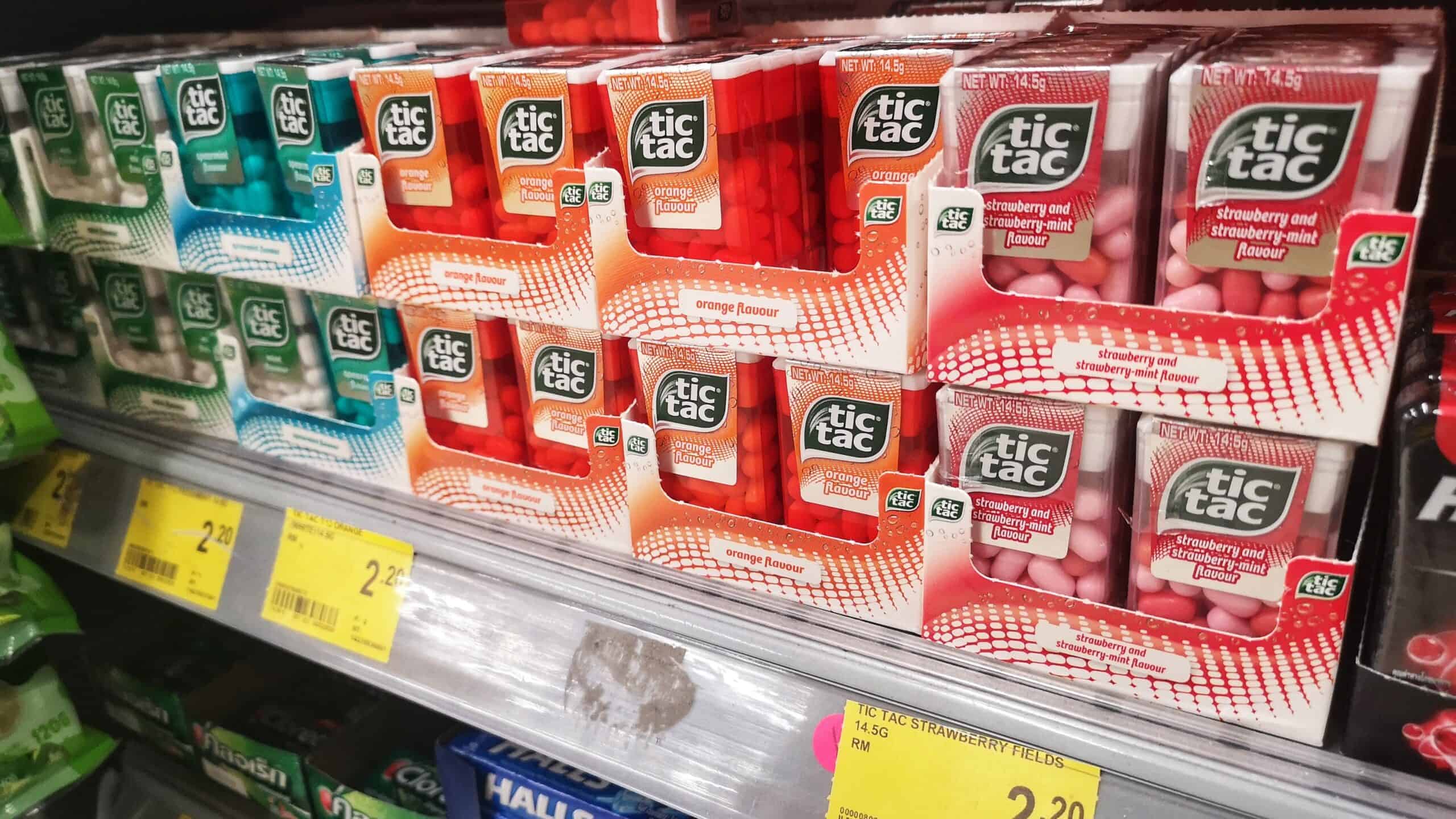 Tic Tac mints on grocery store shelf