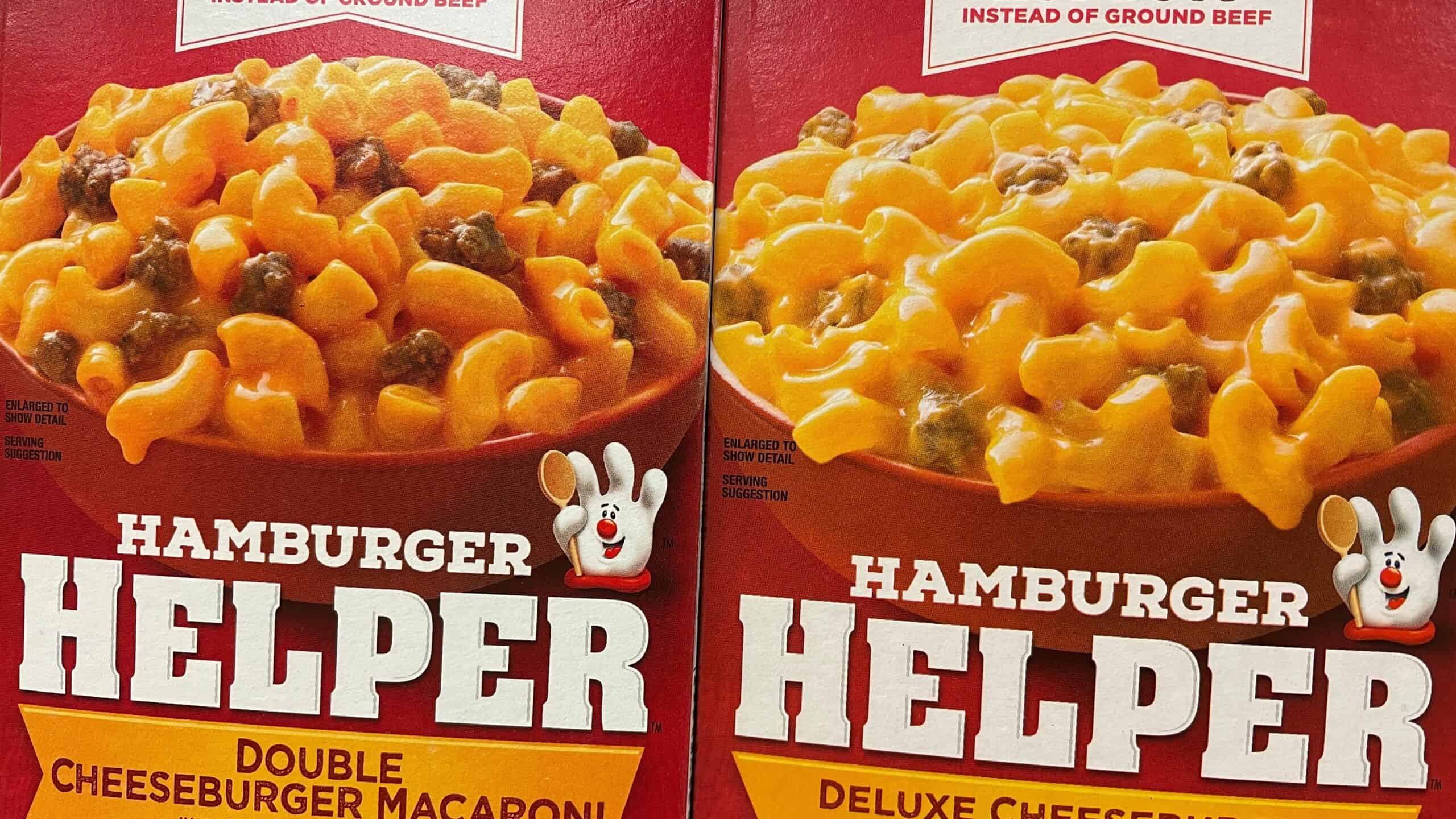 Boxes of hamburger helper close up
