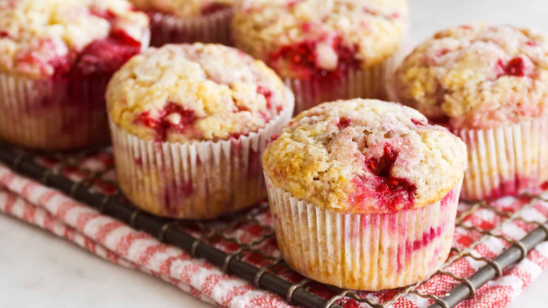 Raspberry Muffins on a cooling rack