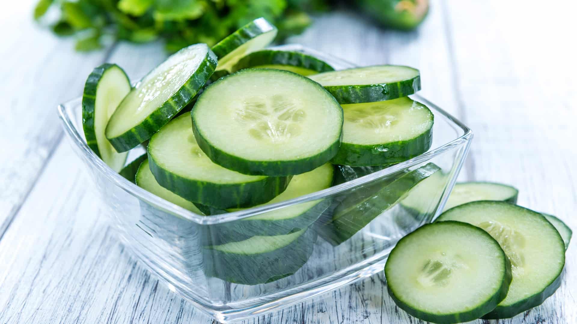 Cucumber slices in a glass bowl