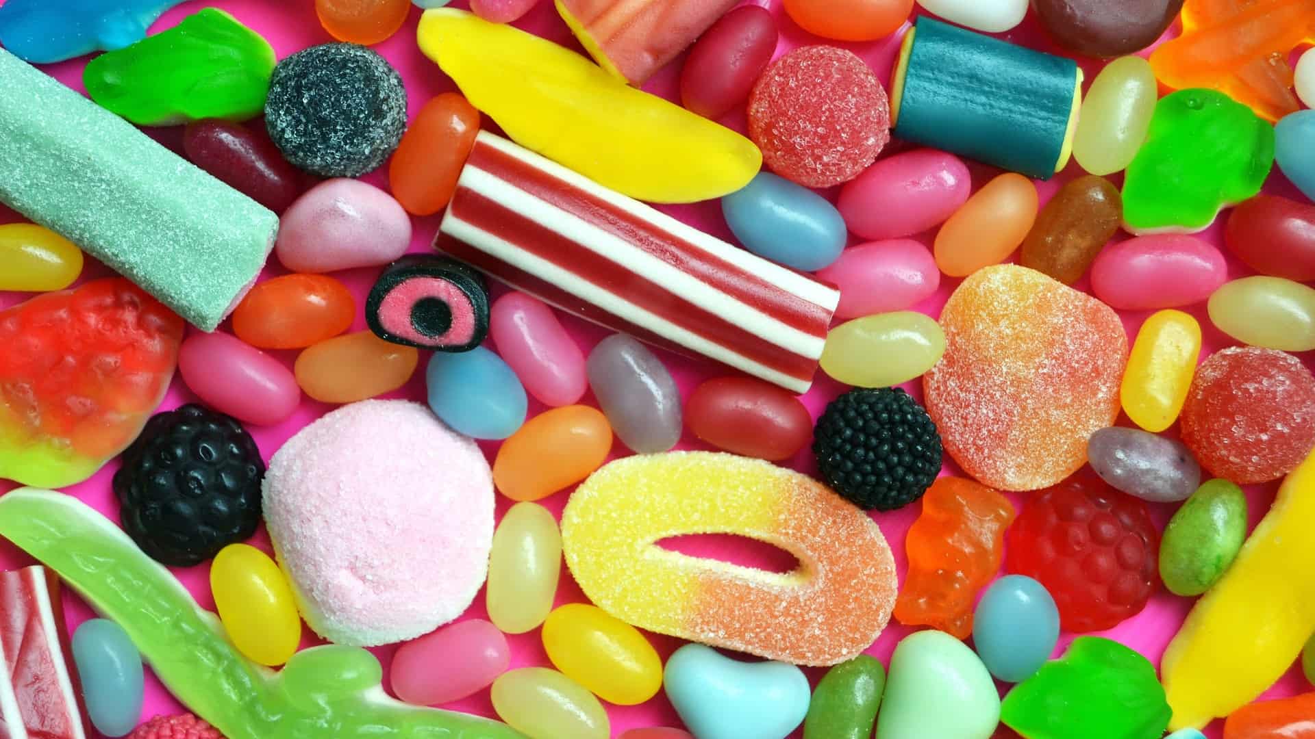 Tray of individual candies close up