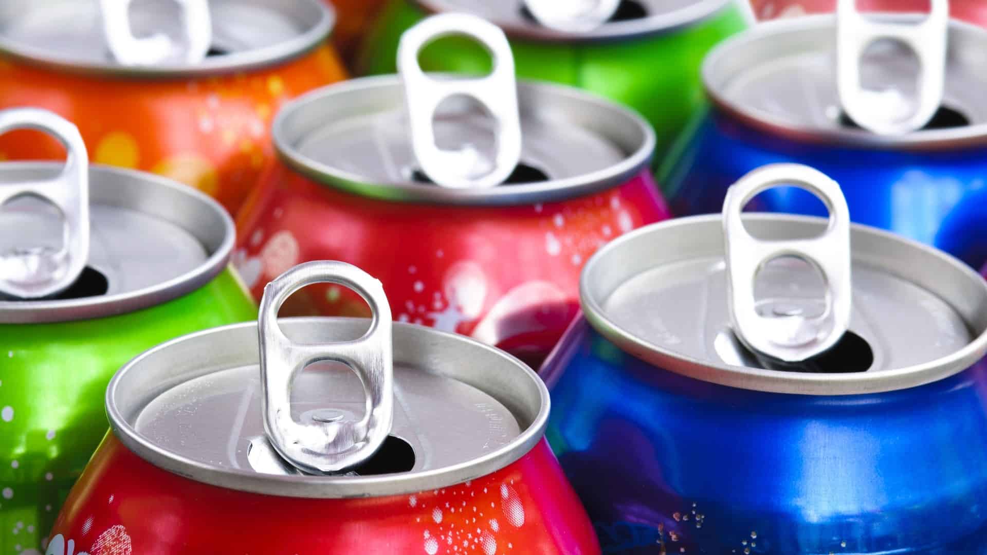 Open cans of soda close up