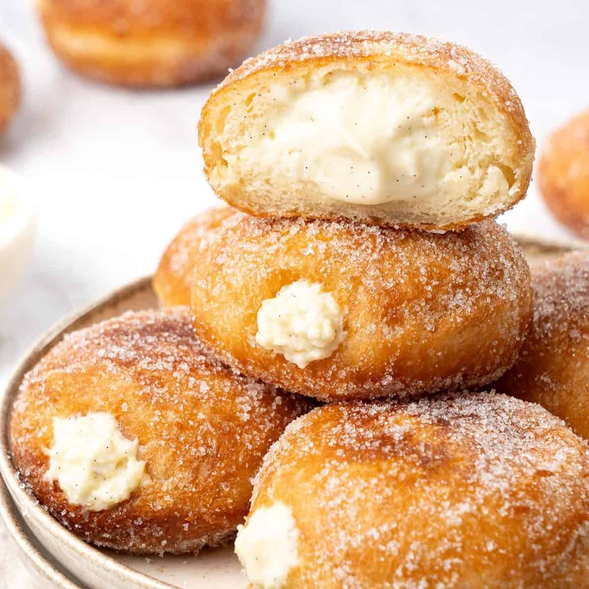 Bavarian cream donut with cream filling showing