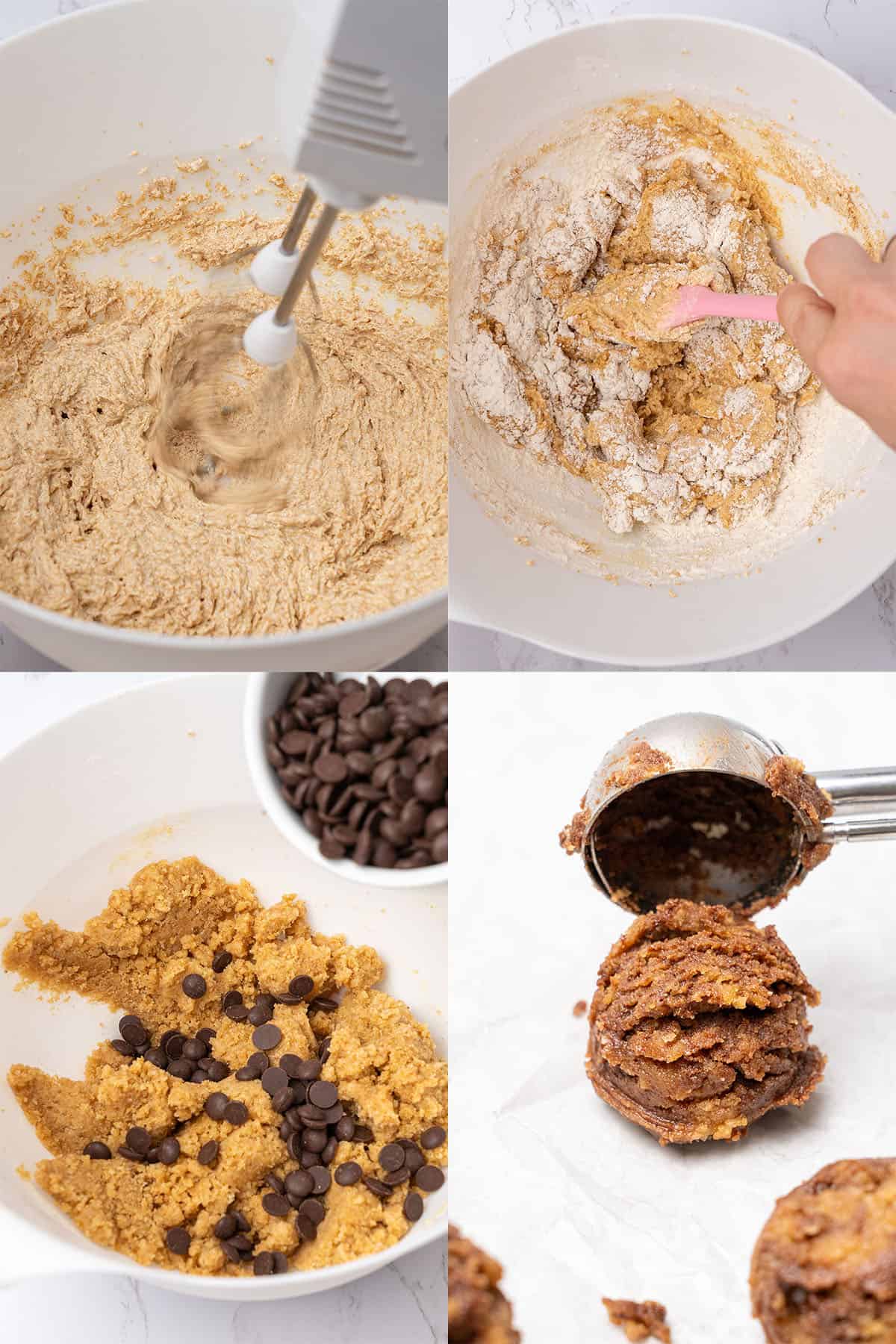 Step-by-step process of making edible cookie dough.