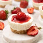 a No-Bake Cheesecake Bites on a plate.