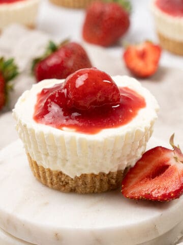 a No-Bake Cheesecake Bites on a plate.