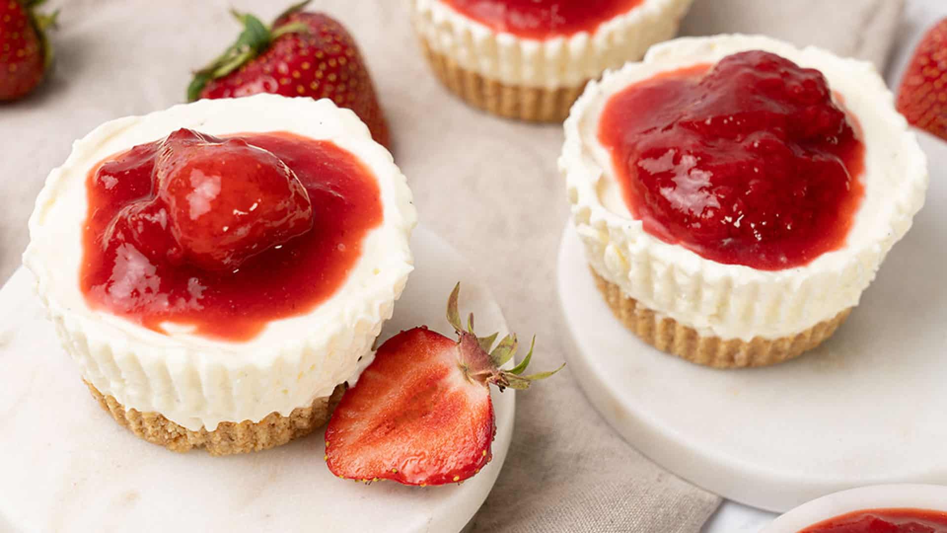 2 No-Bake Cheesecake Bites on a plate.