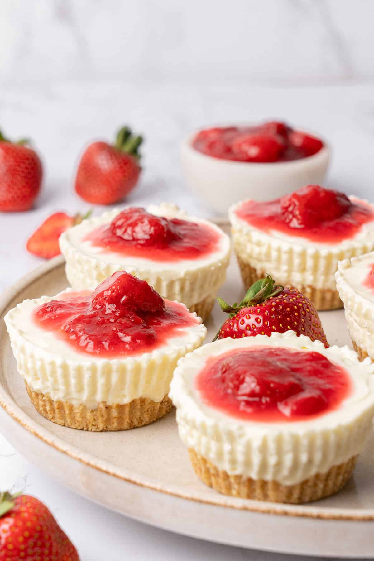 4 No-Bake Cheesecake Bites on a plate.