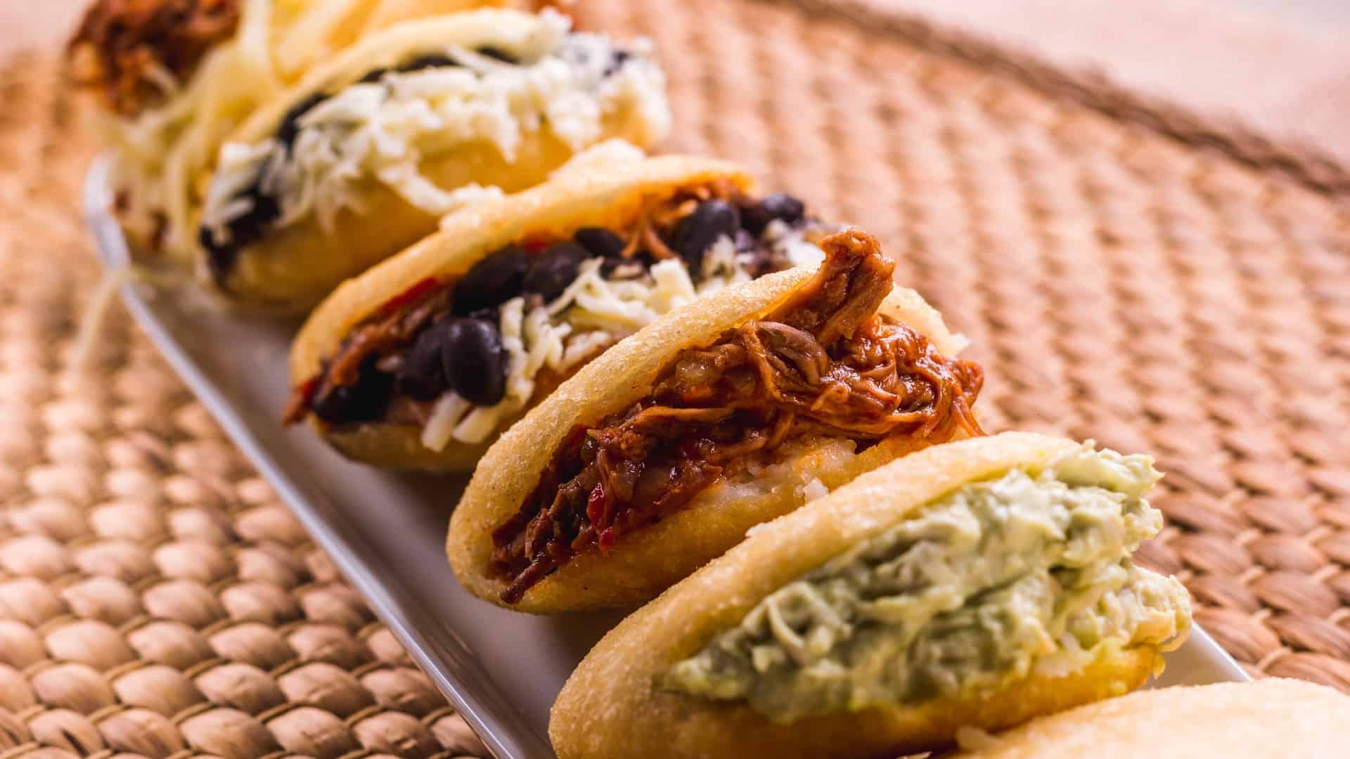 variety of arepas lined up