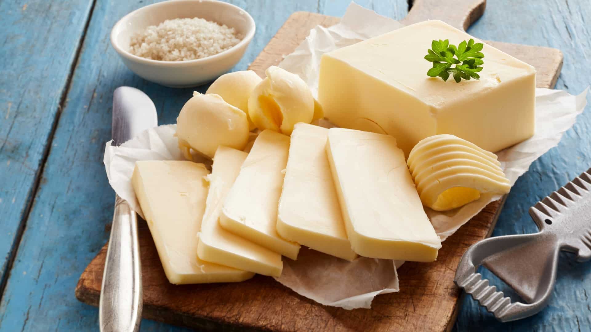 Butter on a wooden cutting board