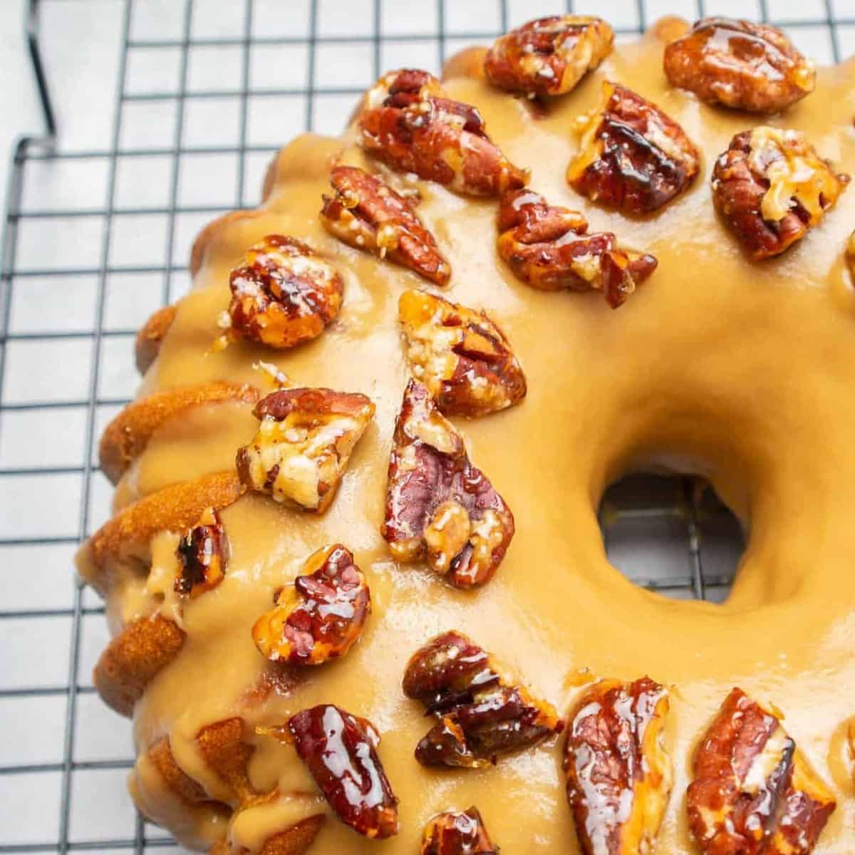 butterscotch pumpkin bundt cake with nuts