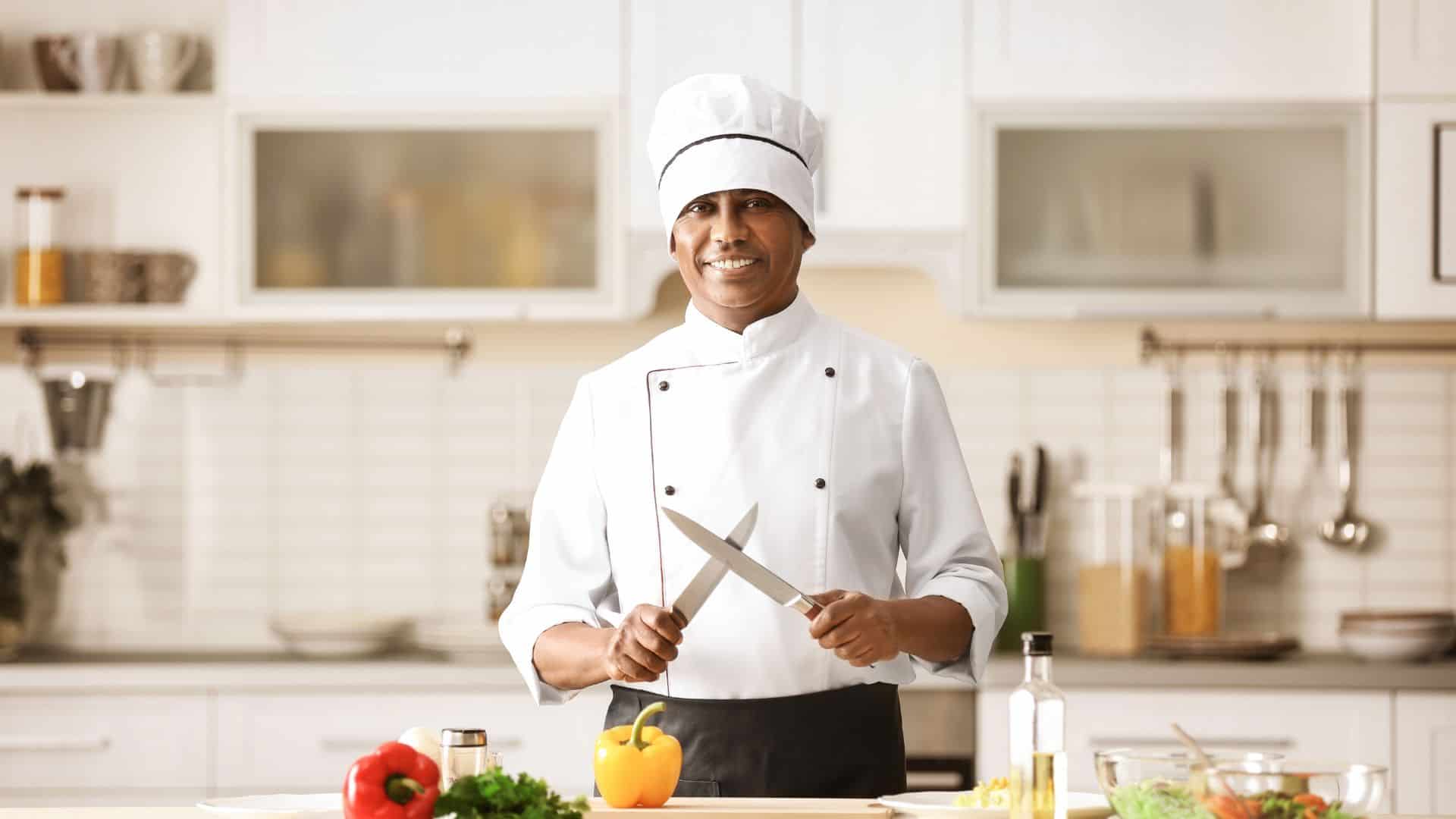 chef with knives.