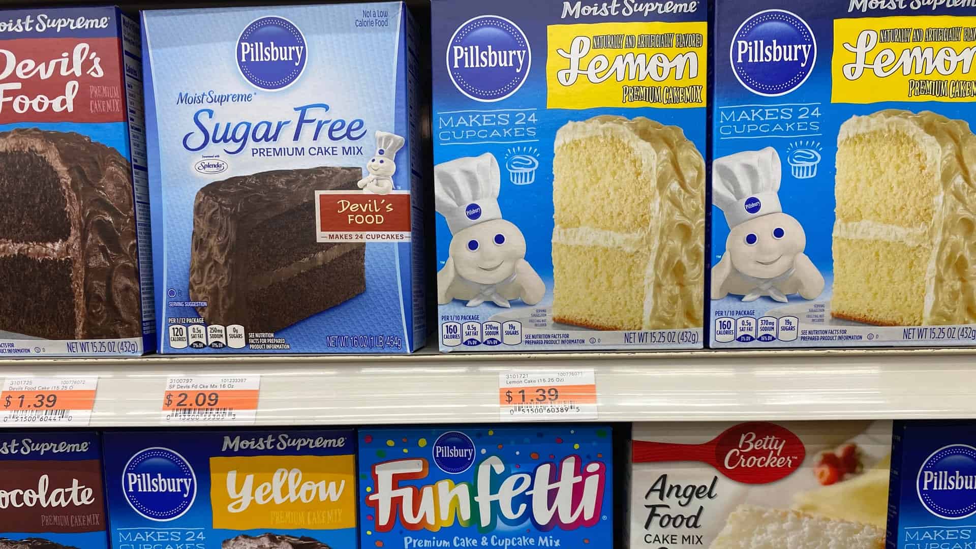 boxed cake mix in a grocery store