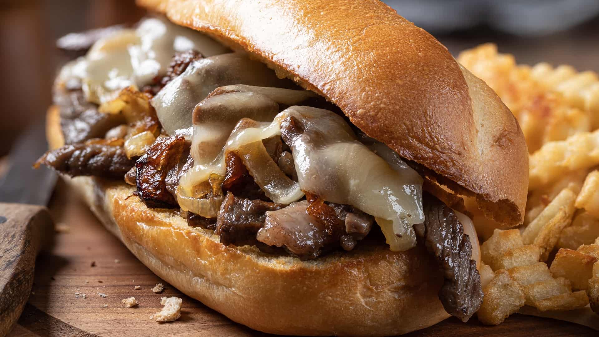 Philly cheesesteak on a roll